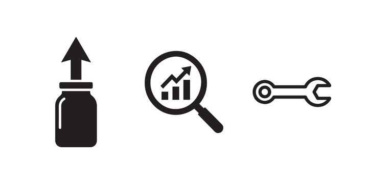 Business icons, growth symbols, finance graphics, 3 signs