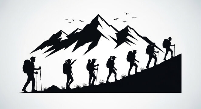 Group of Mountaineers Climbing Mountain Peak Adventure.