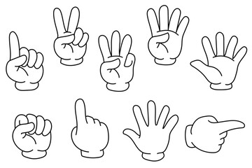Fototapeta premium Hand gesture icon set with rock paper scissors and counting signs