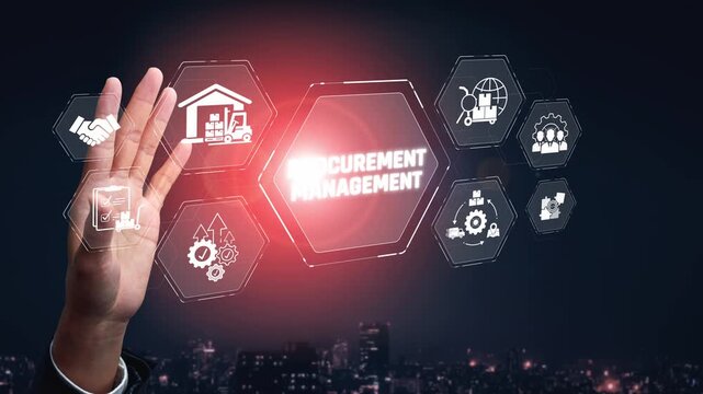 Hand Gesture with Procurement Management Concept and Business Icons on Dark Background for Digital Marketing and Corporate Strategy Visuals Sigmoid