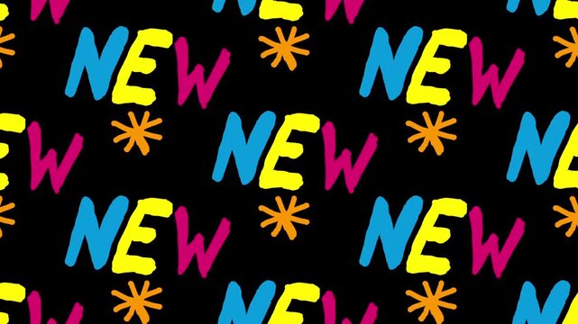Neon Doodle NEW Text Seamless Loop Vertical Scrolling Animation