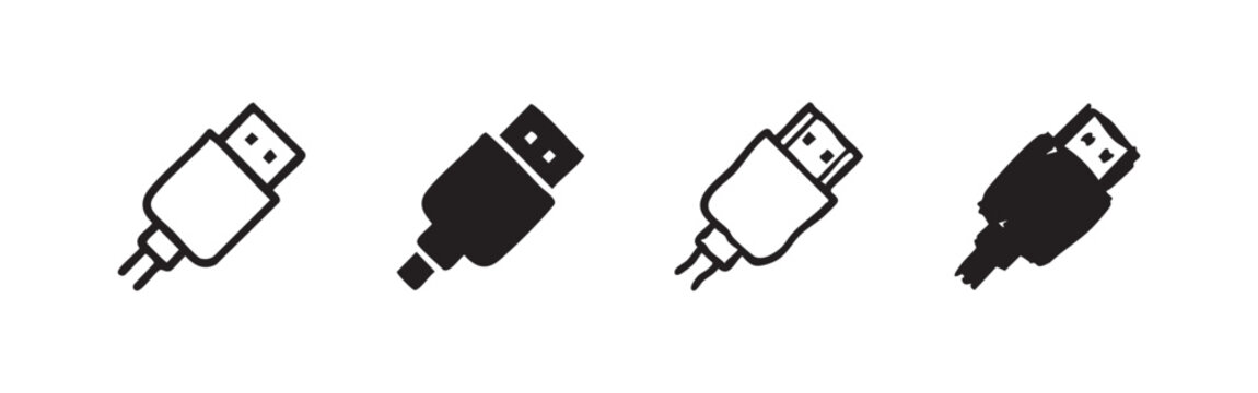 USB cable and connector icons for technology and data transfer design