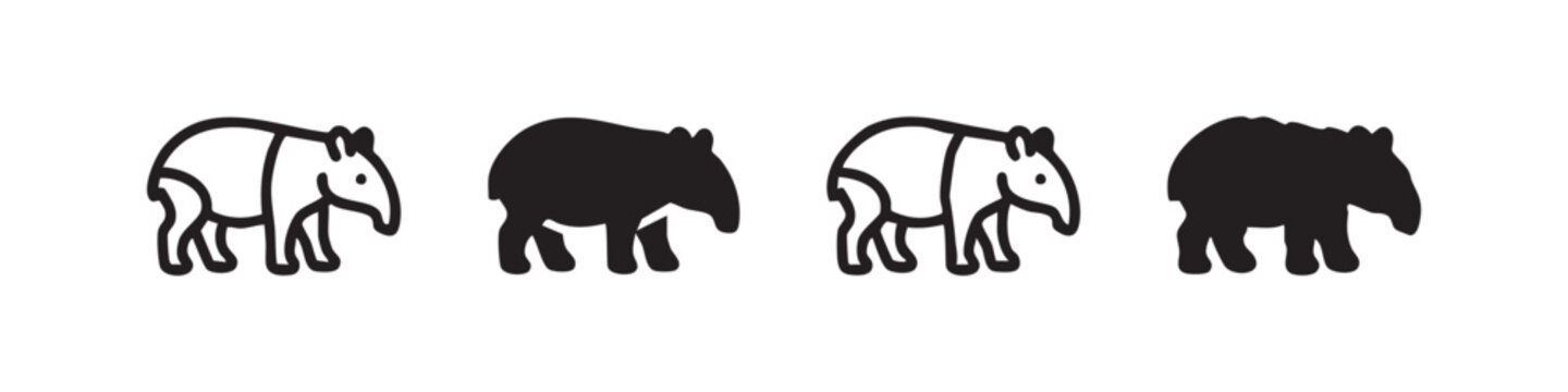 Malayan Tapir Wild Animal Icon Set for Nature and Conservation