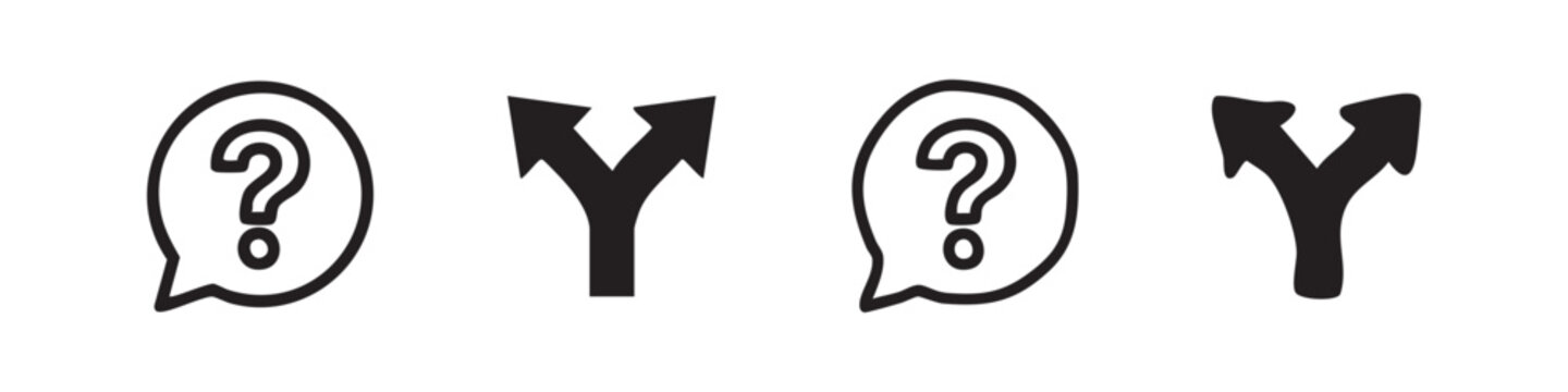 Question Mark Speech Bubble and Decision Path Fork Icon Set
