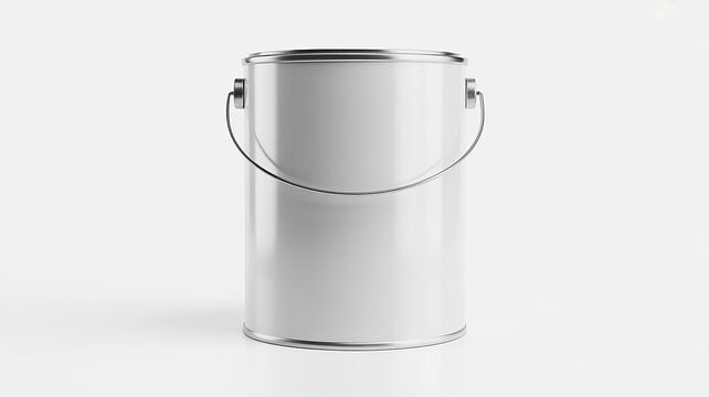 A high-resolution studio shot of a plain white paint can with a metal handle, isolated on a plain white background, perfect for design mockups