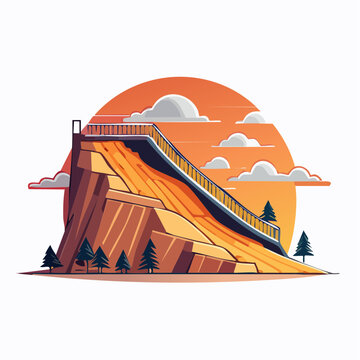 Ski Jump Ramp on Mountain Peak at Sunset
