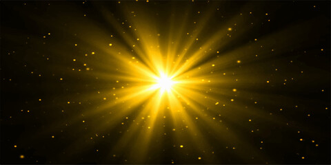 Glowing abstract cosmic space background with bright sun, stars, galaxy energy and shining light rays © suriyaakter