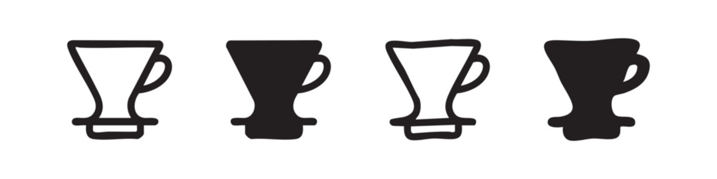 Coffee Pour Over Dripper Icons for Cafe and Home Brewing
