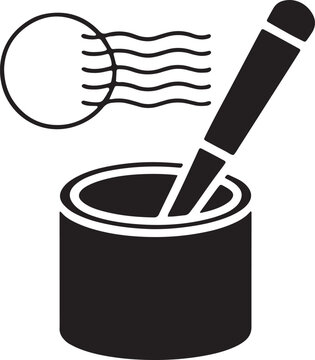 Ink well with 1 dip pen and postmark icon in a minimalist flat vector style with mail art