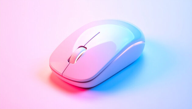 Pearlescent white wireless computer mouse with vibrant pink and blue neon lighting