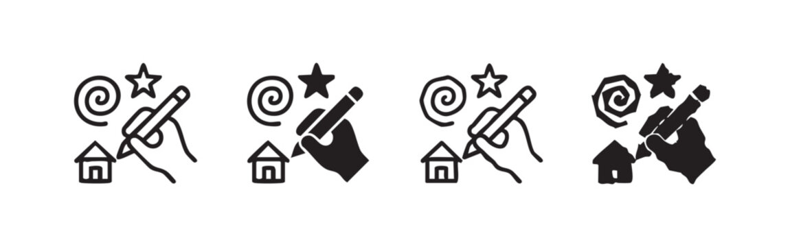Creative hand drawing sketches of house star and spiral icon set