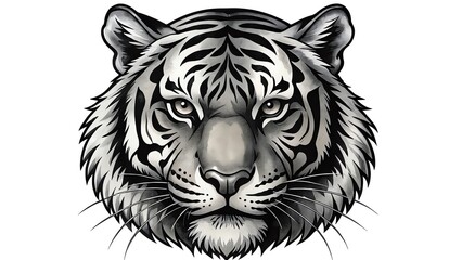 Obraz premium Close-up monochrome illustration of a white tiger's face with striking details and piercing eyes