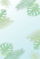 Naklejka premium Tropical palm leaf border frame with soft green gradient