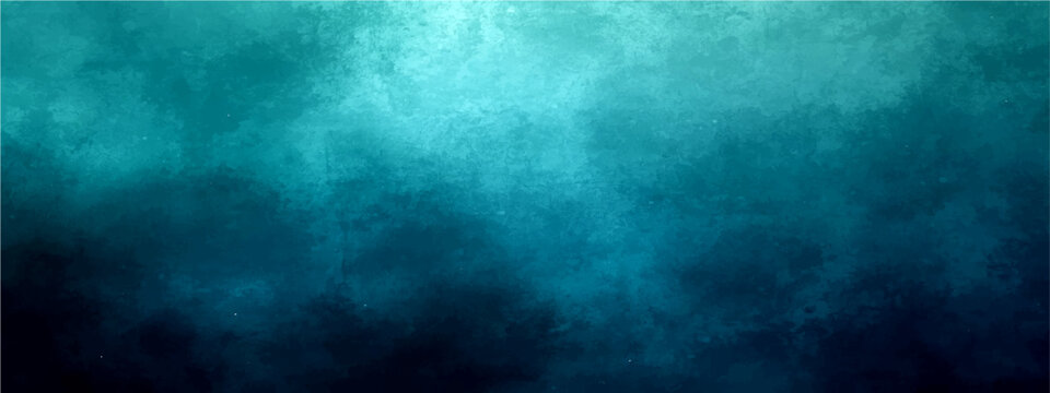 Vector Abstract blue watercolor background evoking depth of the ocean with textured surface and gradient of azure and teal shades.