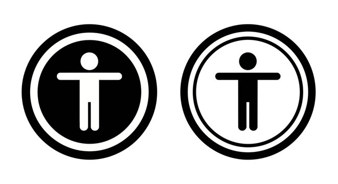 Black and white human figure icons in circular frames side by side