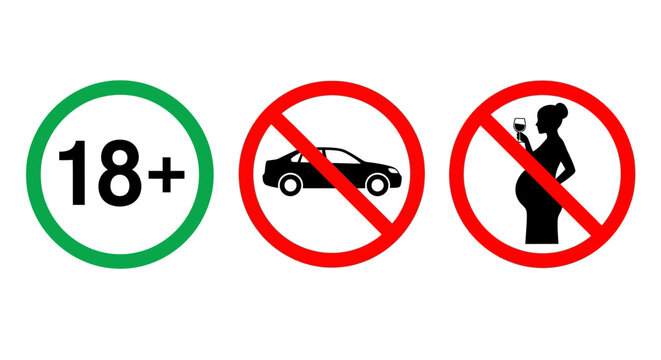 No smoking or driving for pregnant women over 18 years old signs