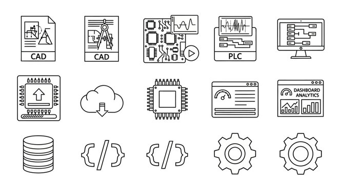 Collection of various computer and technology icons including uiuhgv files and software development tools