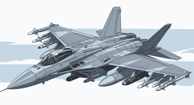 Modern fighter jet illustration detailed design with weapons and wings