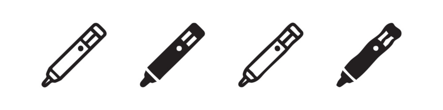 Marker Pen and Digital Stylus Drawing Tool Stationery Icon Set