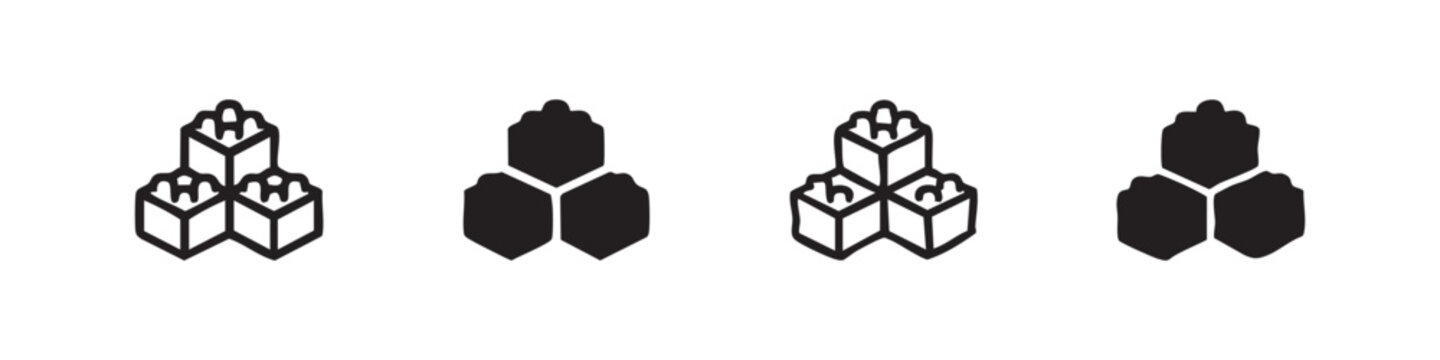 Four icons representing building blocks or toy bricks.