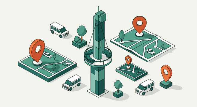 Isometric concert venue hosts event with people and transportation nearby