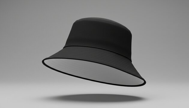 Blank black and white bucket hat mockup, no gravity