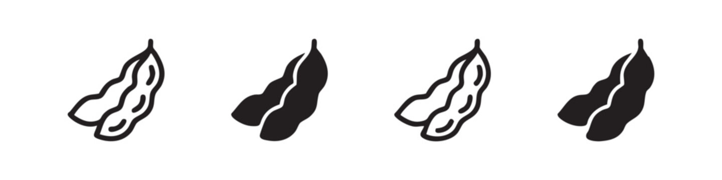 Bean Pods or Edamame Icons Set, Green Vegetable Nature Illustration Styles