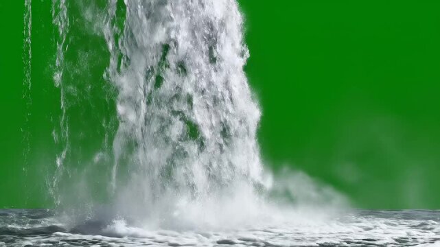 Waterfall splash against green screen ideal for travel vlogs and eco-friendly campaigns