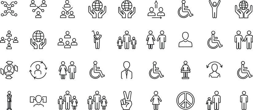 Minimal diversity and inclusion icon set with people community accessibility equality disability and social representation concepts for modern interface design