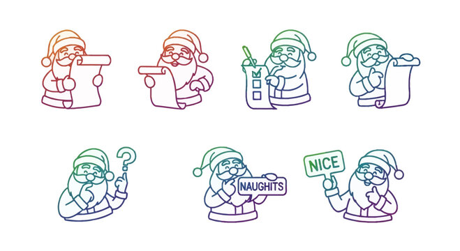 Santa Claus Sticker Pack: Nice List, Naughty List, Question Mark, Scroll