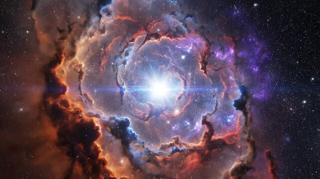 Cosmic nebula with star and gas clouds ideal for travel vlogs and eco-friendly campaigns