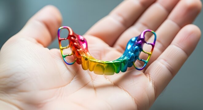 Colorful rainbow serpent skeleton model on human hand