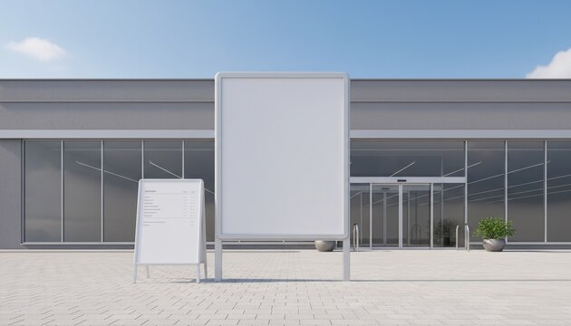 Mockup advertising board in front of supermarket Blank price list board Mock up billboard for your text messege or mock up supermarket