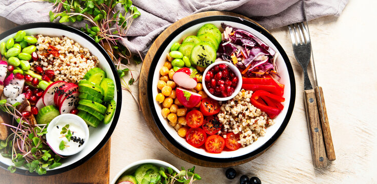 Vegan healthy poke bowls. Healthy eating.