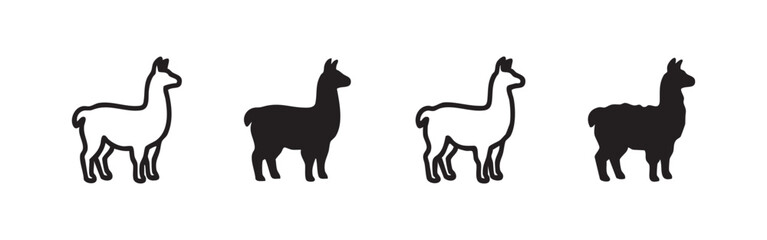 Fototapeta premium Set of four llama icons, two outlined and two solid.