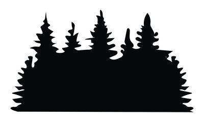 Obraz premium Pine Tree Silhouette Forest Borders. Icon of pine trees forming forest borders, ideal for nature designs, backgrounds, overlays, themed graphic projects.