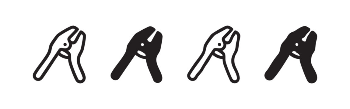 Four stylized clamp icons, two in outline and two in solid black