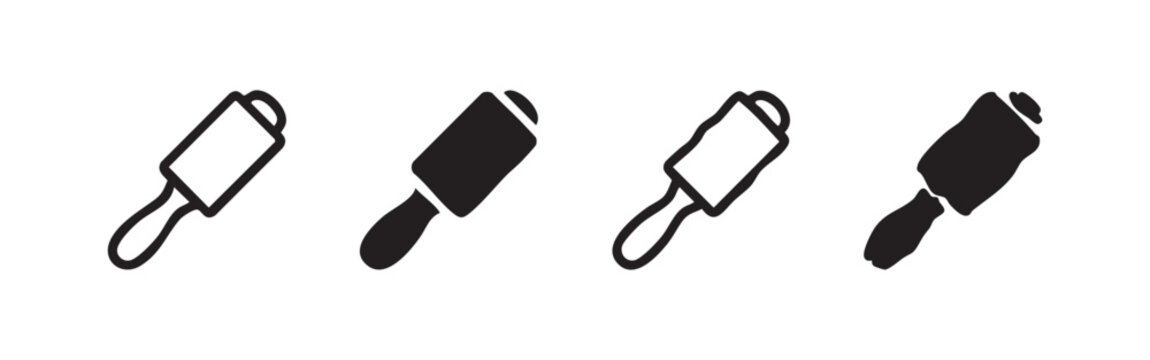 Four stylized lint roller icons, two in outline and two in solid black