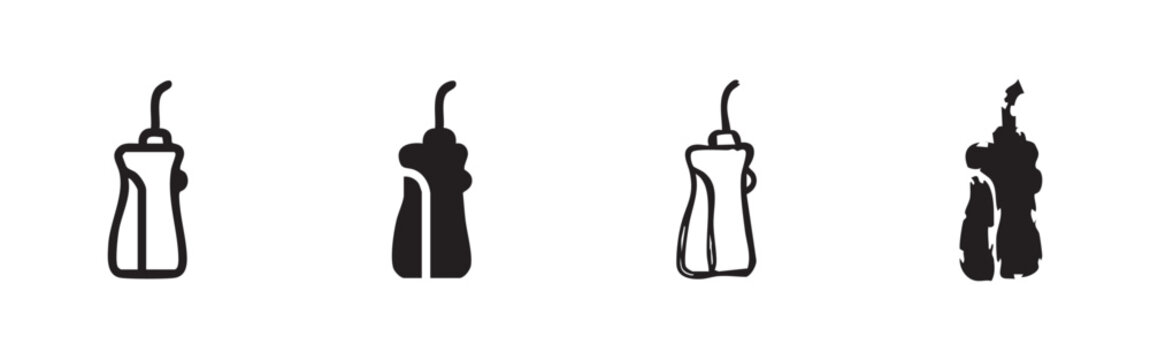 Four stylized squeeze bottle icons, two in outline and two in solid black