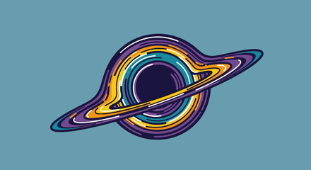 colorful ringed planet vector illustration on teal background © Rofiah