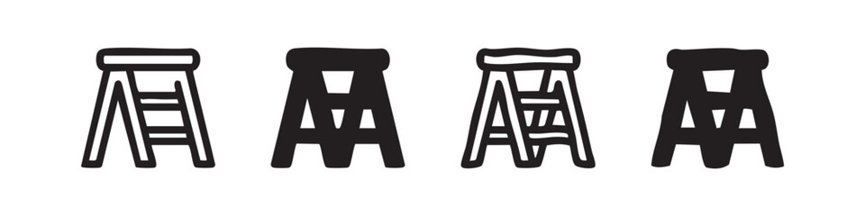 Four stylized icons of ladders or step stools in black and white © liubomir118809