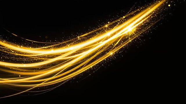 An ensemble of golden shooting stars and bands of light dancing across the night sky.