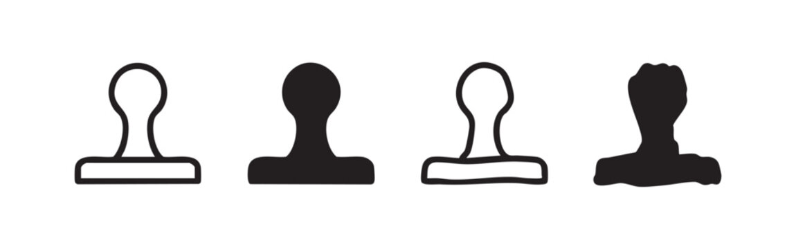 Four stamp icons in outline and solid black variations