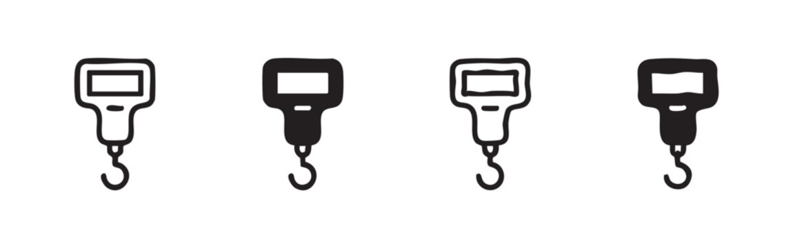 Four hanging scale icons in outline and solid black variations