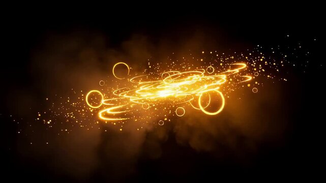 A golden ring of light unfolds like a magic circle, accompanied by rising smoke.