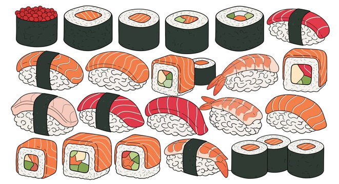 colorful vector illustration of assorted sushi rolls