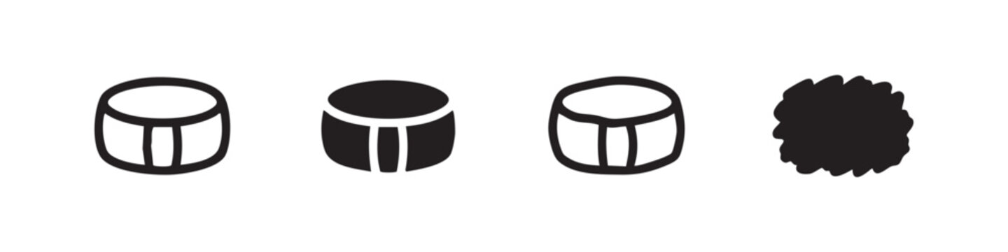 Four icons of a drum, line and solid fill, different styles