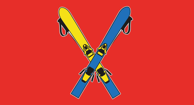 crossed skis on red background vector illustration