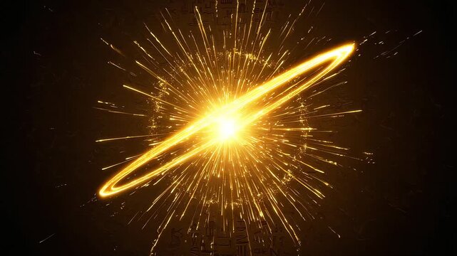 A golden, radiant solar eruption and a ring-shaped energy wave.