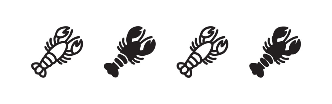 Lobster Icons: Outline and Solid Black Variations